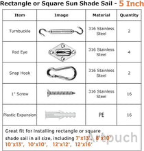 Load image into Gallery viewer, Artpuch Sun Shade Sail Hardware Kit 5 Inch for Rectangle Square Shade Sail Outdoor Installation 316 Stainless Steel