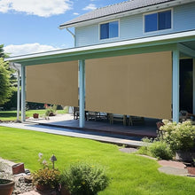 Load image into Gallery viewer, Artpuch Outdoor Waterproof Roller Shade 7'(W) x6'(H) Beige PVC Fabric Cordless Exterior Roll Up Shade, Wand Operation Roller Shade Cloth for Patio Porch Gazebo