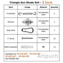 Load image into Gallery viewer, Artpuch Sun Shade Sail Hardware Kit 5 Inch for Triangle Sun Shade Sail Outdoor Installation 316 Stainless Steel