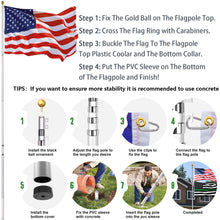 Load image into Gallery viewer, Artpuch 30FT Aluminum Telescopic Flag Pole Thick Tube Halyard & Sectional Flagpole Free Golden Ball Kit and American Flag Outdoor