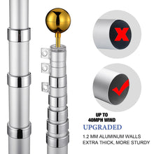 Load image into Gallery viewer, Artpuch 30FT Aluminum Telescopic Flag Pole Thick Tube Halyard & Sectional Flagpole Free Golden Ball Kit and American Flag Outdoor