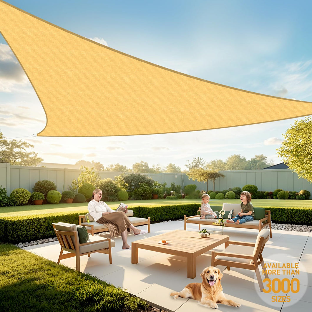 Artpuch Sun Shade Sail Triangle, Curved Edged Commercial Grade 185GSM Permeable Outdoor Shade Cloth for Deck, Backyard, Patio