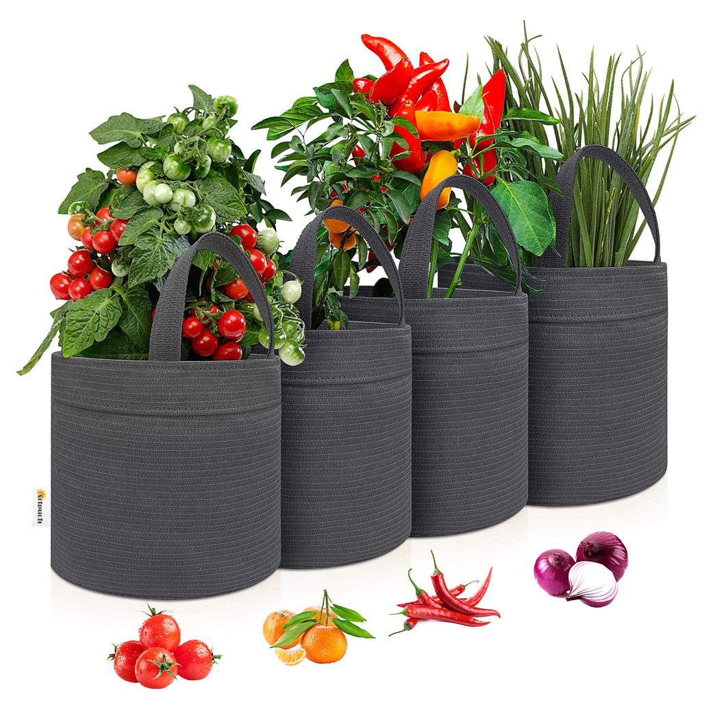 Artpuch Grow Bags 4 Pack 10 Gallon, Gray Heavy Duty Fabric Pot with Handle HDPE Reusable Garden Plant Pots for Indoor/Outdoor