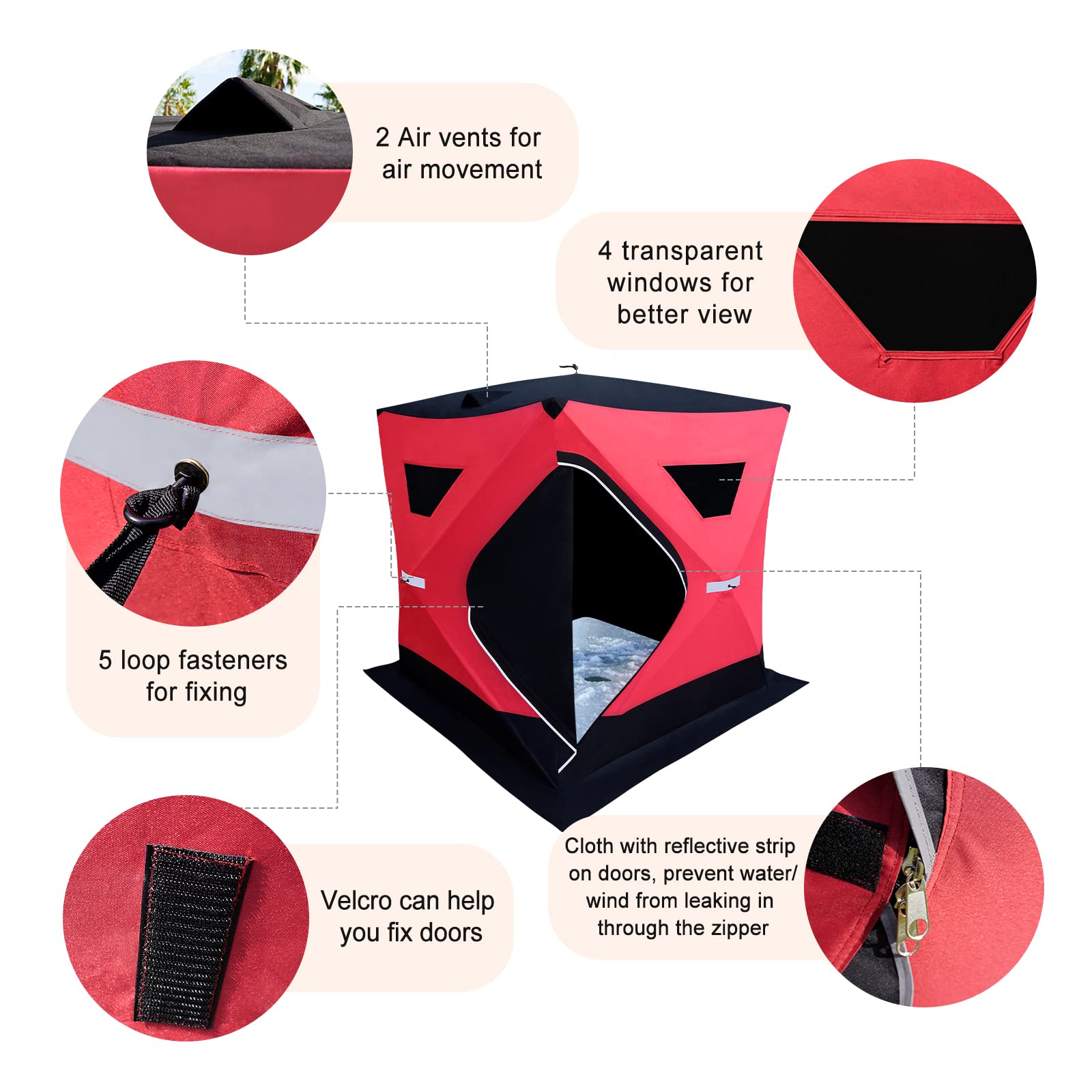 ice fishing tent with floor Artpuch 3-4 Person Portable Pop-up Ice Fishing Shelter Tent with Floor