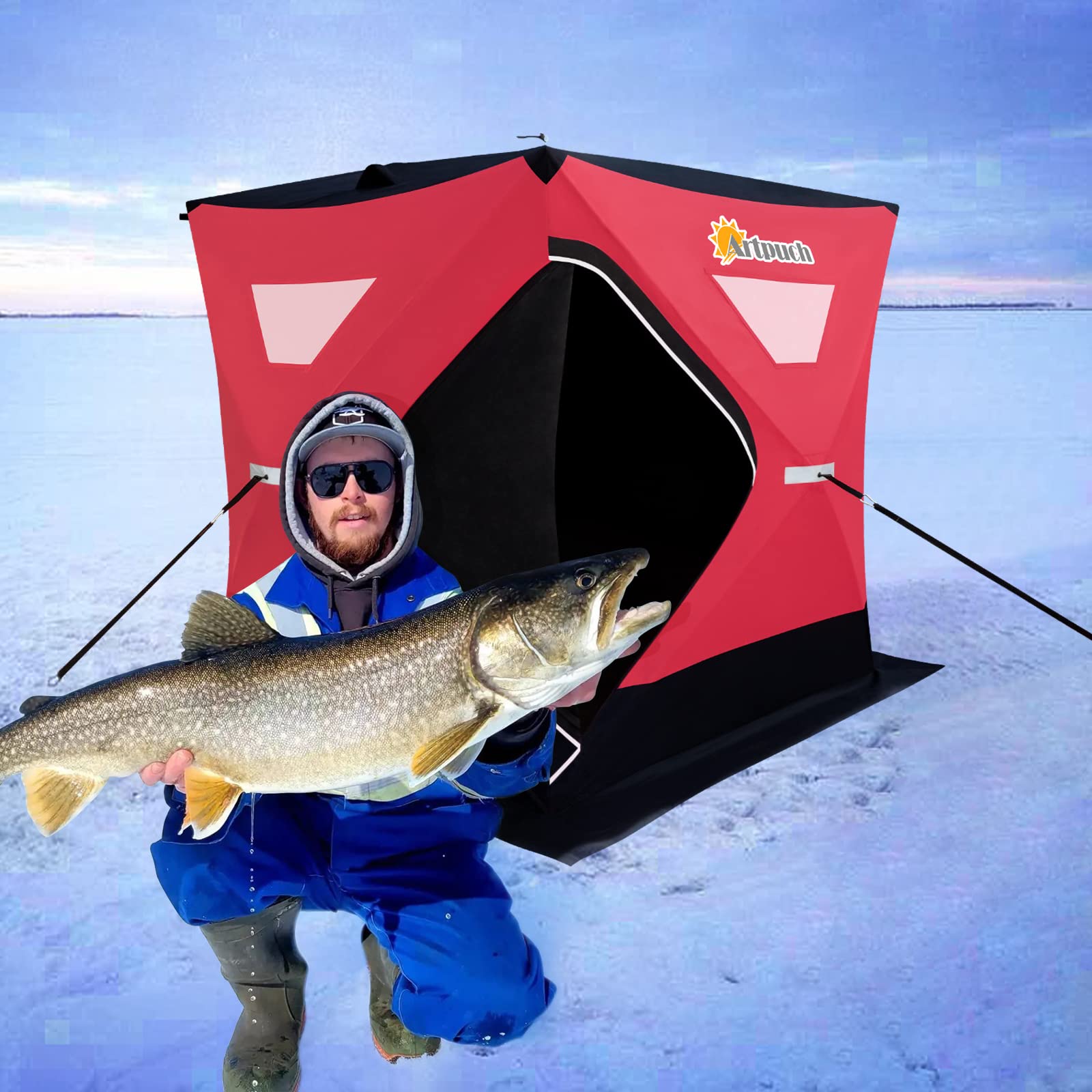 thumbnail image 2 of Pop-Up Ice Fishing Shelter Tent For 3-4 People - Portable 300D Oxford Fabric Shanty - Model T039 2 of 6