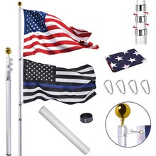 Load image into Gallery viewer, Artpuch 30FT Aluminum Telescopic Flag Pole Thick Tube Halyard &amp; Sectional Flagpole Free Golden Ball Kit and American Flag Outdoor
