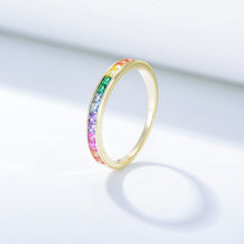 Load image into Gallery viewer, NAWAY S925 Sterling Silver Micro-Set Square Rainbow Zirconia Ring Ladies Finger Ring Hand Jewelry
