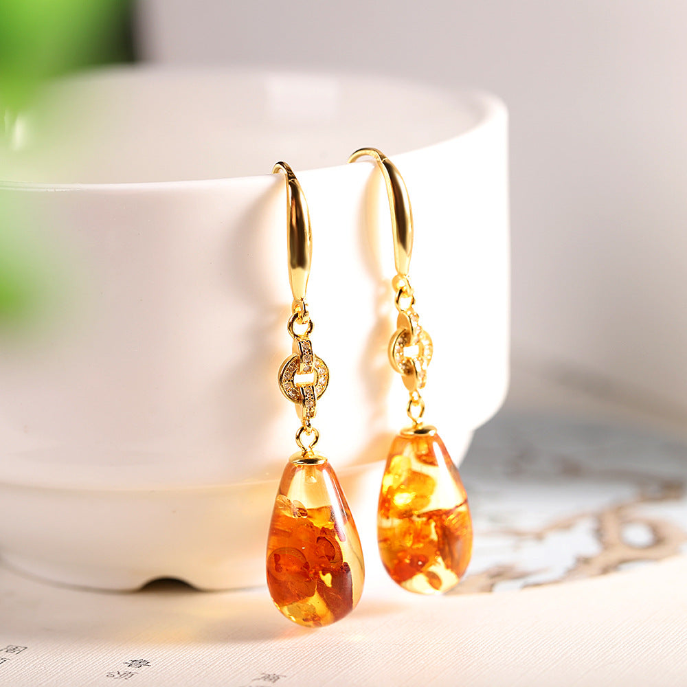 NAWAY S925 Silver With Amber Drop Amber Earrings For Women