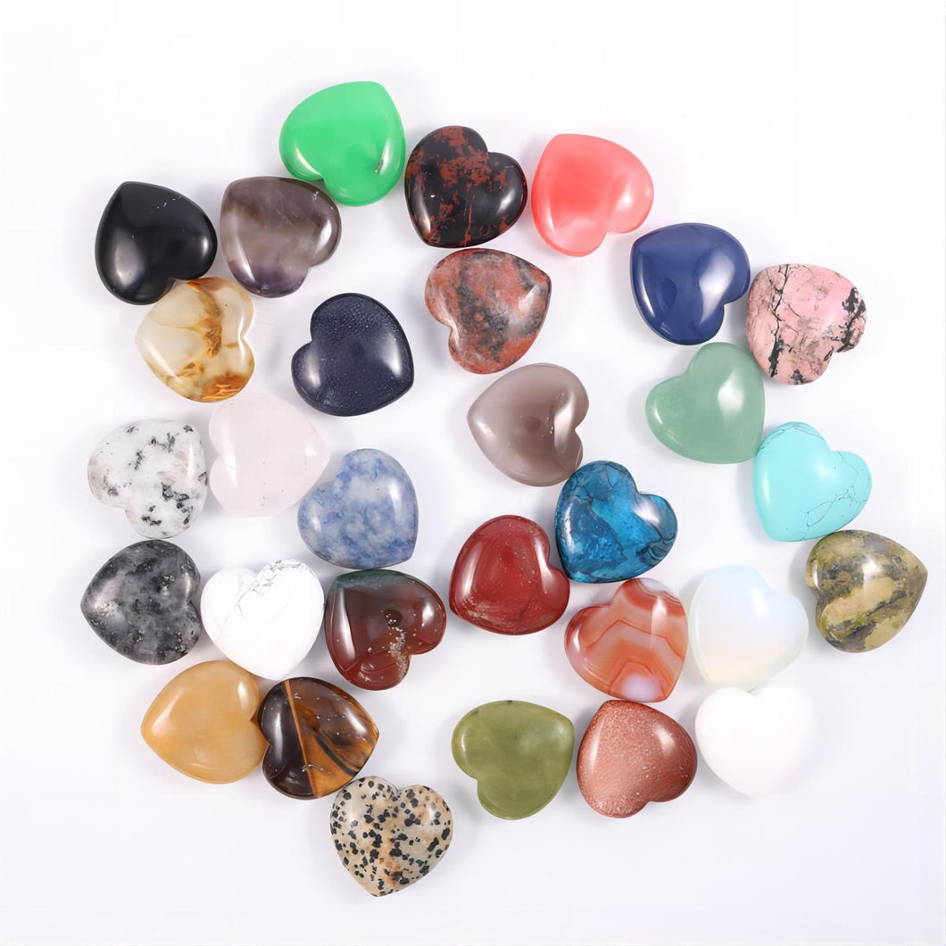 NAWAY 30 Pcs Natural Heart Shaped Crystal 1.18 Inch 30mm Mini Heart Gemstone Decor for Witchcraft