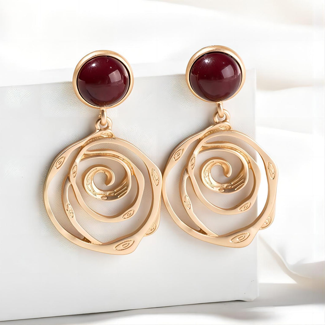 NAWAY Gold Rose Dangle Earrings, Red Resin Drop Earrings for Women, Fashion Jewelry Gift for Girls