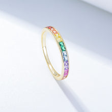 Load image into Gallery viewer, NAWAY S925 Sterling Silver Micro-Set Square Rainbow Zirconia Ring Ladies Finger Ring Hand Jewelry
