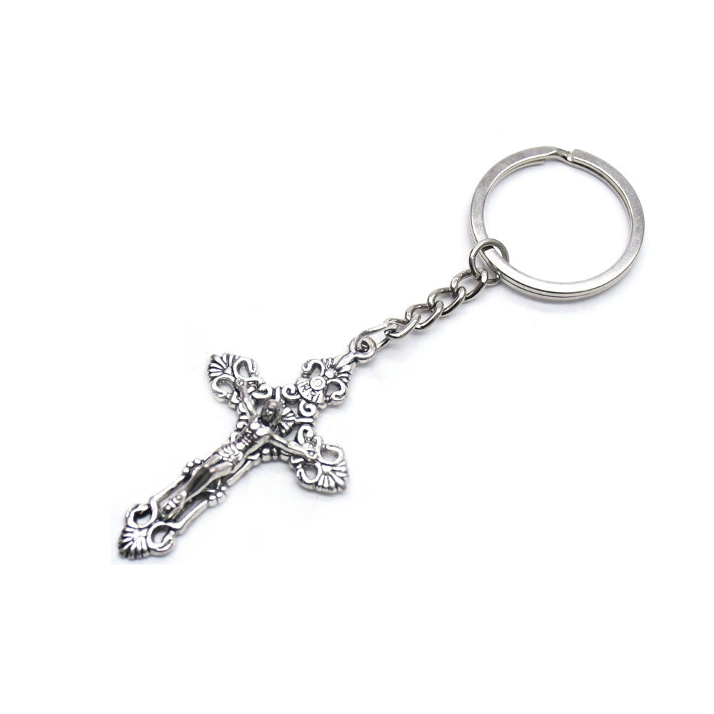 NAWAY Sterling Silver Key Ring with Cross