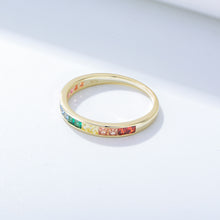 Load image into Gallery viewer, NAWAY S925 Sterling Silver Micro-Set Square Rainbow Zirconia Ring Ladies Finger Ring Hand Jewelry
