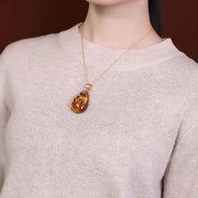 Load image into Gallery viewer, NAWAY Silver S925 Sterling Silver Gold Plated Natural Amber Flower Shaped Ladies Necklace
