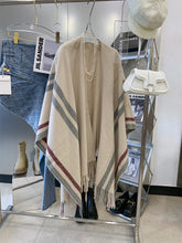 Load image into Gallery viewer, SIXDAYSOX Women’s Elegant Knitted Ponchos Top with Stripe Patterns and Fringed Sides
