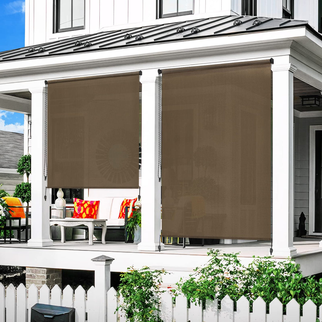 Artpuch Outdoor Roller Shade 4'(W) x6'(L) Exterior Fabric Blind Sesame Cordless Roll Up Shade, Wand Operation Roller Shade Cloth for Patio Porch Gazebo