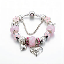 Load image into Gallery viewer, NAWAY Rhinestone Heart Flower Women Stainless Steel Pendant Bangle Charm Bracele
