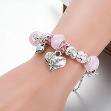 Load image into Gallery viewer, NAWAY Rhinestone Heart Flower Women Stainless Steel Pendant Bangle Charm Bracele
