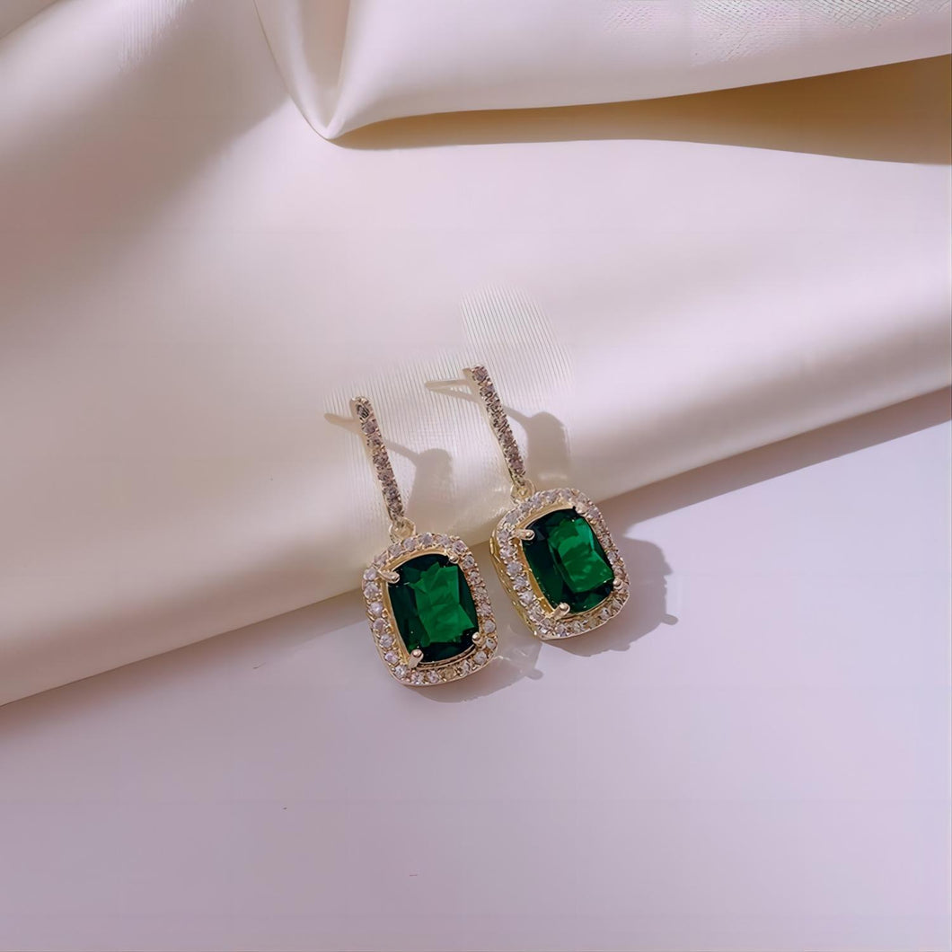NAWAY Vintage Emerald Chandelier Dangle Earrings-925 Silver Pin Diamond Geometric Square Earrings