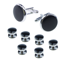 Load image into Gallery viewer, NAWAY Cufflinks for Men,Cufflinks and Studs Set for Tuxedo Shirts, Classic Black Silver CuffLinks
